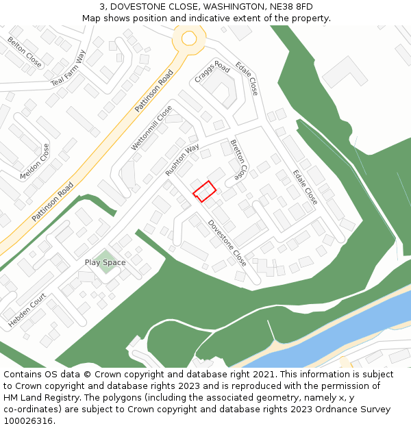 3, DOVESTONE CLOSE, WASHINGTON, NE38 8FD: Location map and indicative extent of plot