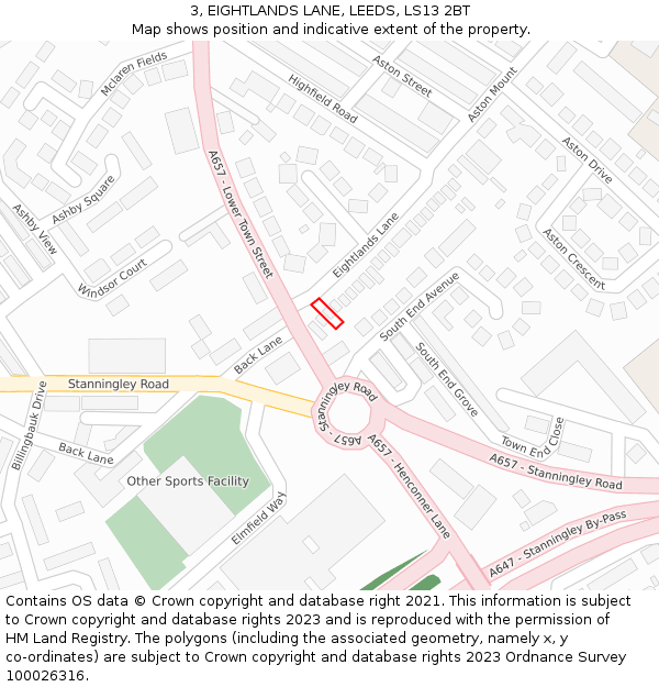 3, EIGHTLANDS LANE, LEEDS, LS13 2BT: Location map and indicative extent of plot