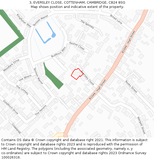 3, EVERSLEY CLOSE, COTTENHAM, CAMBRIDGE, CB24 8SG: Location map and indicative extent of plot