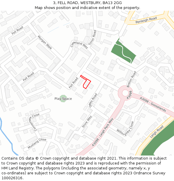 3, FELL ROAD, WESTBURY, BA13 2GG: Location map and indicative extent of plot