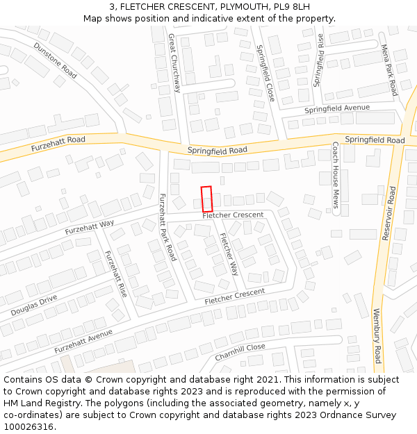 3, FLETCHER CRESCENT, PLYMOUTH, PL9 8LH: Location map and indicative extent of plot