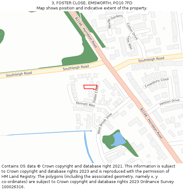 3, FOSTER CLOSE, EMSWORTH, PO10 7FD: Location map and indicative extent of plot