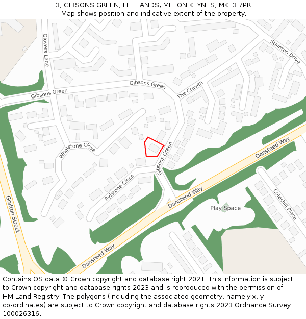 3, GIBSONS GREEN, HEELANDS, MILTON KEYNES, MK13 7PR: Location map and indicative extent of plot