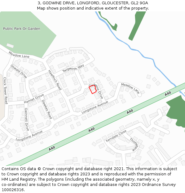 3, GODWINE DRIVE, LONGFORD, GLOUCESTER, GL2 9GA: Location map and indicative extent of plot