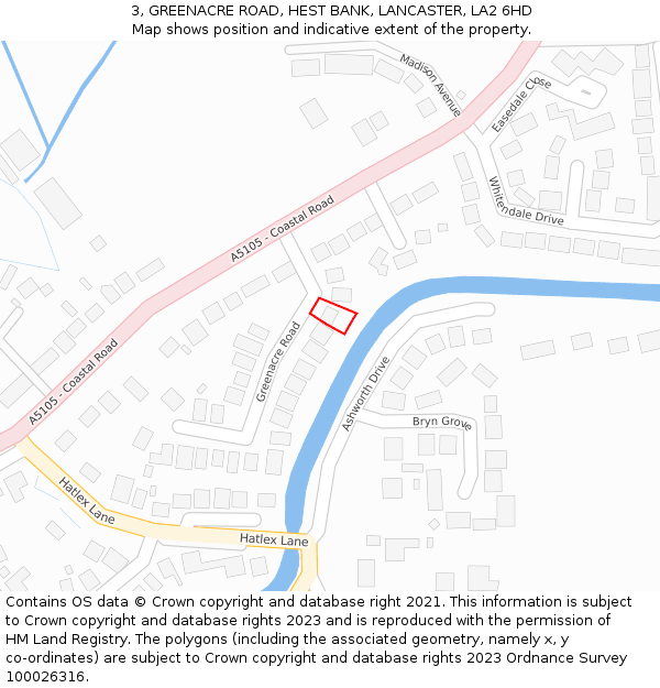 3, GREENACRE ROAD, HEST BANK, LANCASTER, LA2 6HD: Location map and indicative extent of plot