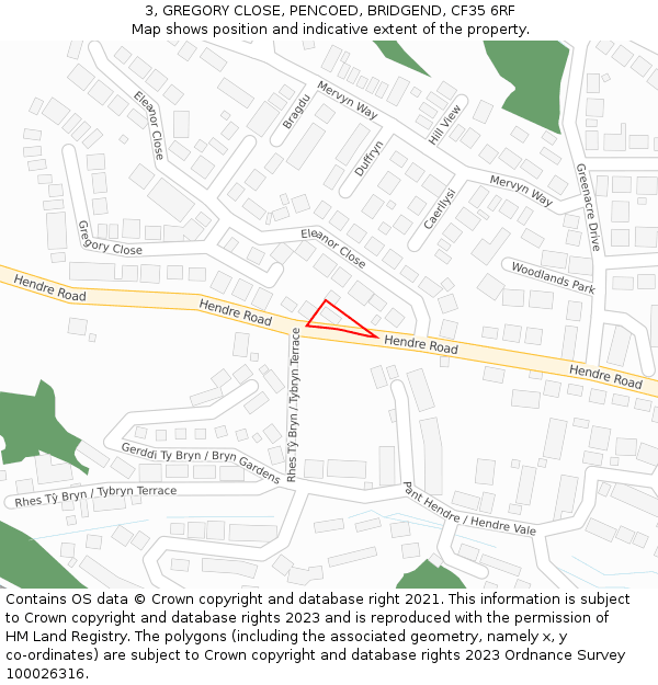 3, GREGORY CLOSE, PENCOED, BRIDGEND, CF35 6RF: Location map and indicative extent of plot