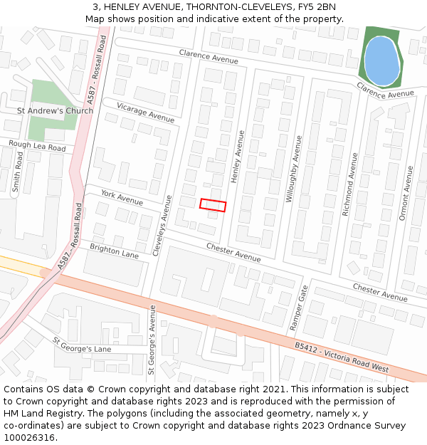 3, HENLEY AVENUE, THORNTON-CLEVELEYS, FY5 2BN: Location map and indicative extent of plot