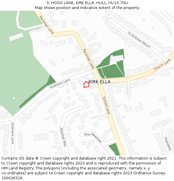 3, HOGG LANE, KIRK ELLA, HULL, HU10 7NU: Location map and indicative extent of plot