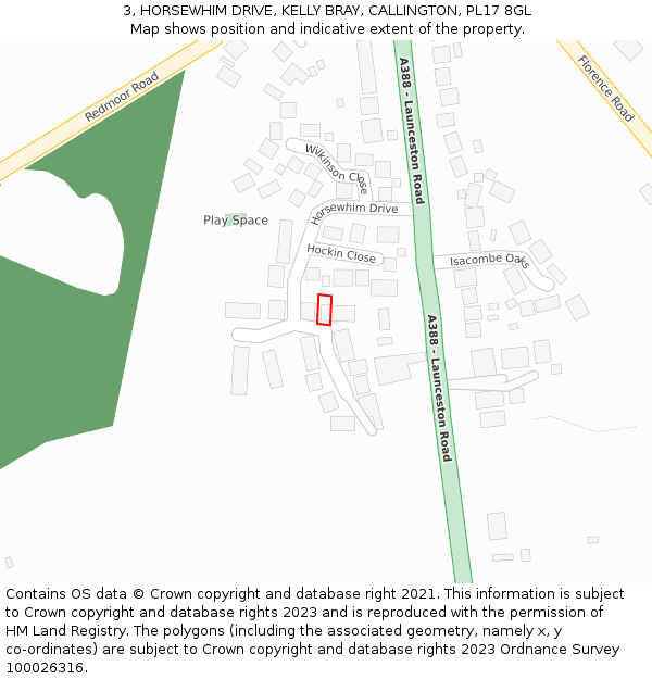 3, HORSEWHIM DRIVE, KELLY BRAY, CALLINGTON, PL17 8GL: Location map and indicative extent of plot