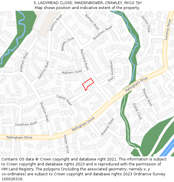 3, LADYMEAD CLOSE, MAIDENBOWER, CRAWLEY, RH10 7JH: Location map and indicative extent of plot