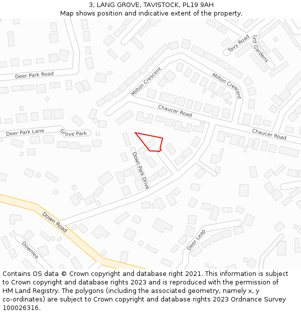 3, LANG GROVE, TAVISTOCK, PL19 9AH: Location map and indicative extent of plot