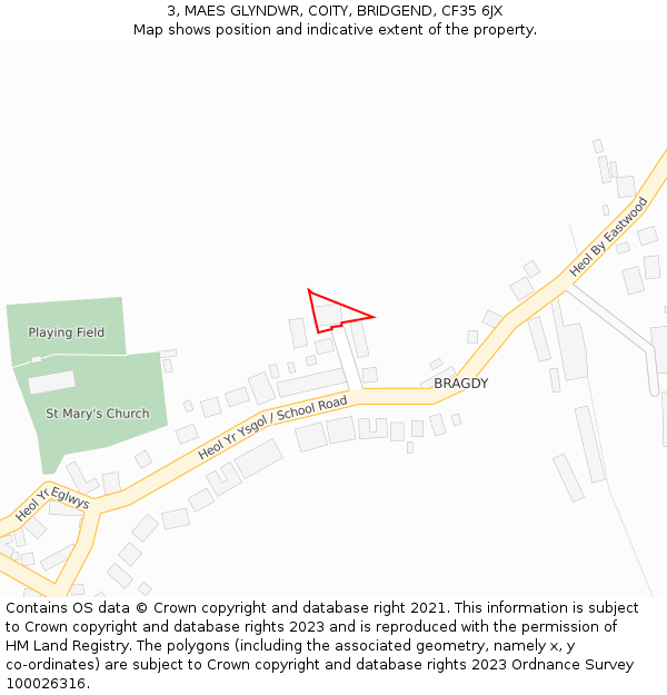 3, MAES GLYNDWR, COITY, BRIDGEND, CF35 6JX: Location map and indicative extent of plot