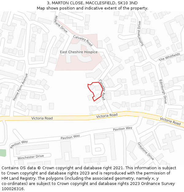 3, MARTON CLOSE, MACCLESFIELD, SK10 3ND: Location map and indicative extent of plot