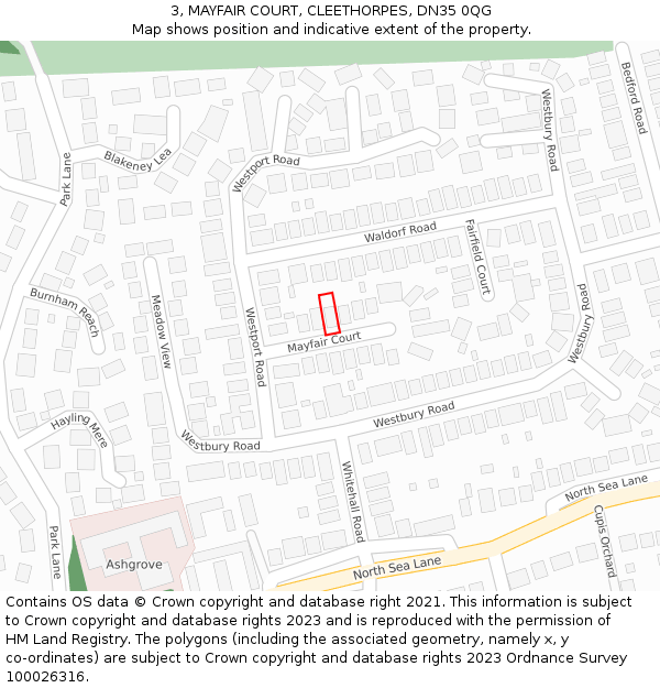 3, MAYFAIR COURT, CLEETHORPES, DN35 0QG: Location map and indicative extent of plot