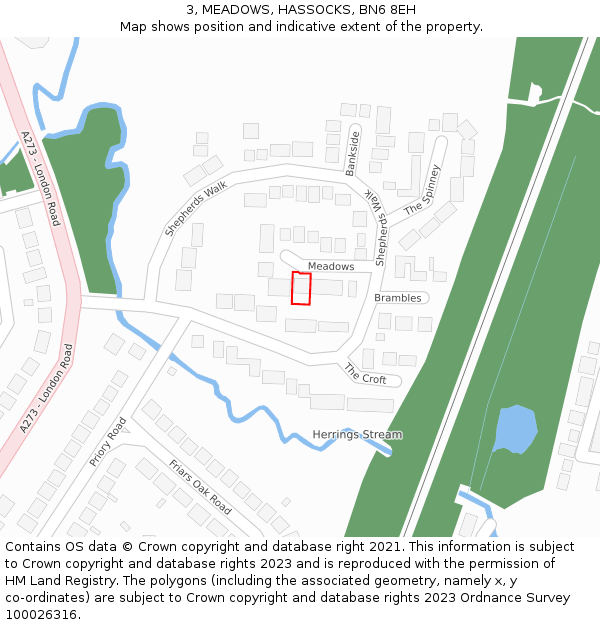 3, MEADOWS, HASSOCKS, BN6 8EH: Location map and indicative extent of plot