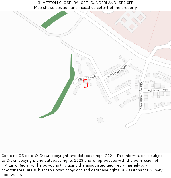 3, MERTON CLOSE, RYHOPE, SUNDERLAND, SR2 0FR: Location map and indicative extent of plot