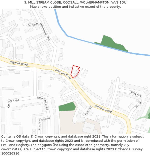 3, MILL STREAM CLOSE, CODSALL, WOLVERHAMPTON, WV8 1DU: Location map and indicative extent of plot