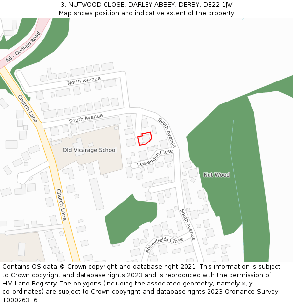 3, NUTWOOD CLOSE, DARLEY ABBEY, DERBY, DE22 1JW: Location map and indicative extent of plot