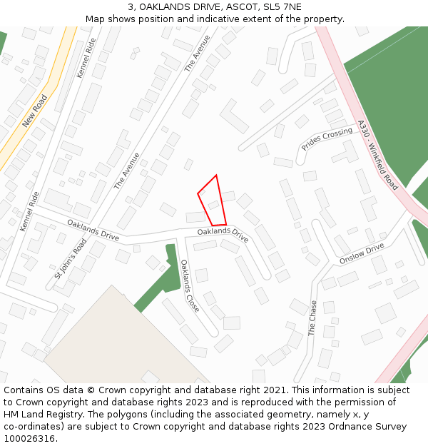 3, OAKLANDS DRIVE, ASCOT, SL5 7NE: Location map and indicative extent of plot