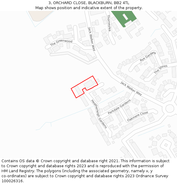 3, ORCHARD CLOSE, BLACKBURN, BB2 4TL: Location map and indicative extent of plot