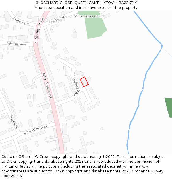 3, ORCHARD CLOSE, QUEEN CAMEL, YEOVIL, BA22 7NY: Location map and indicative extent of plot