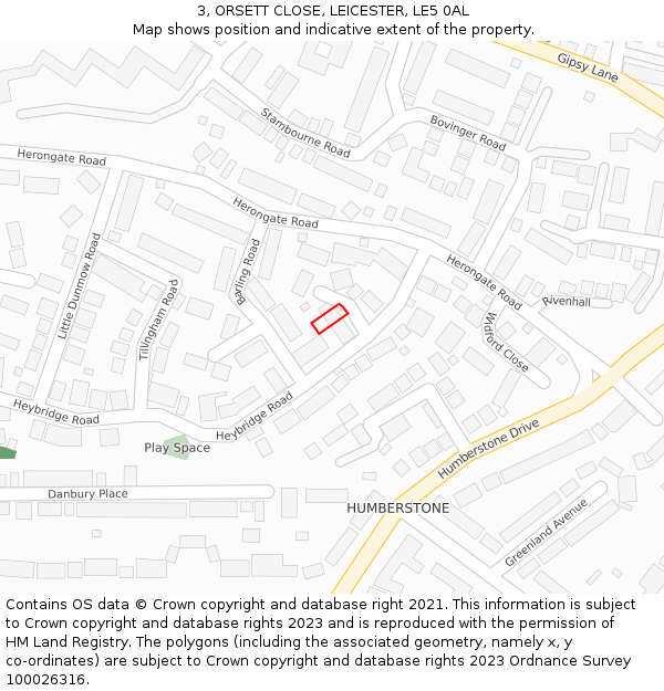 3, ORSETT CLOSE, LEICESTER, LE5 0AL: Location map and indicative extent of plot