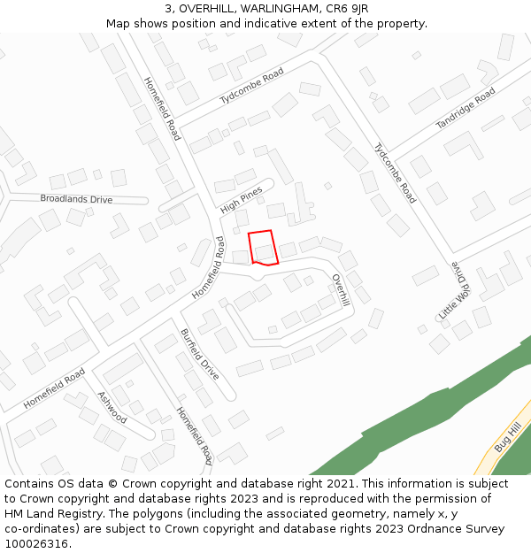 3, OVERHILL, WARLINGHAM, CR6 9JR: Location map and indicative extent of plot