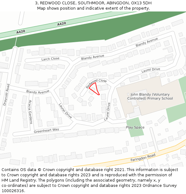 3, REDWOOD CLOSE, SOUTHMOOR, ABINGDON, OX13 5DH: Location map and indicative extent of plot