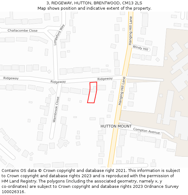 3, RIDGEWAY, HUTTON, BRENTWOOD, CM13 2LS: Location map and indicative extent of plot