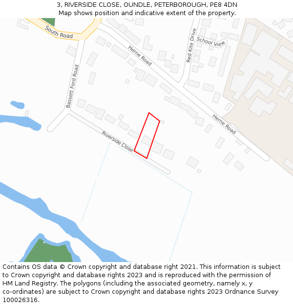 3, RIVERSIDE CLOSE, OUNDLE, PETERBOROUGH, PE8 4DN: Location map and indicative extent of plot