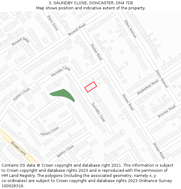 3, SAUNDBY CLOSE, DONCASTER, DN4 7DE: Location map and indicative extent of plot