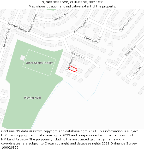 3, SPRINGBROOK, CLITHEROE, BB7 1GZ: Location map and indicative extent of plot