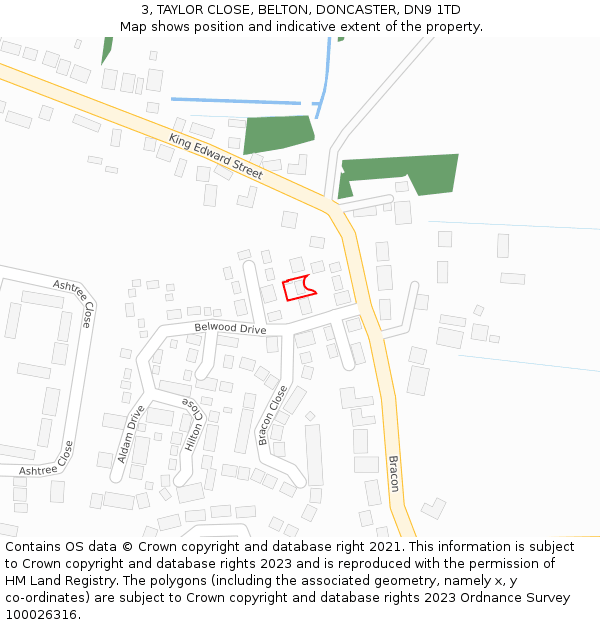 3, TAYLOR CLOSE, BELTON, DONCASTER, DN9 1TD: Location map and indicative extent of plot