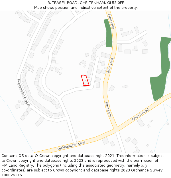 3, TEASEL ROAD, CHELTENHAM, GL53 0FE: Location map and indicative extent of plot