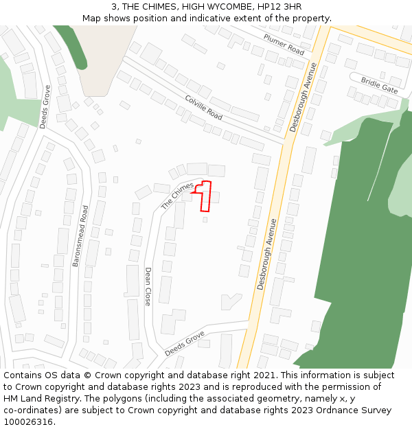 3, THE CHIMES, HIGH WYCOMBE, HP12 3HR: Location map and indicative extent of plot