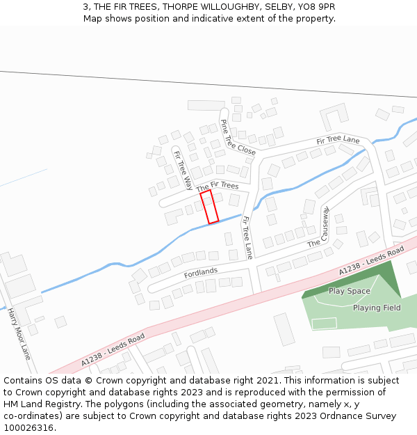 3, THE FIR TREES, THORPE WILLOUGHBY, SELBY, YO8 9PR: Location map and indicative extent of plot