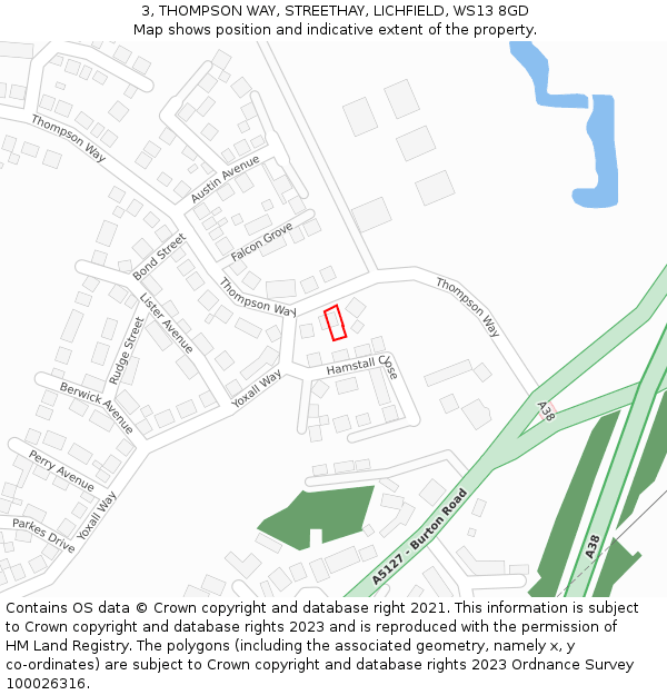 3, THOMPSON WAY, STREETHAY, LICHFIELD, WS13 8GD: Location map and indicative extent of plot