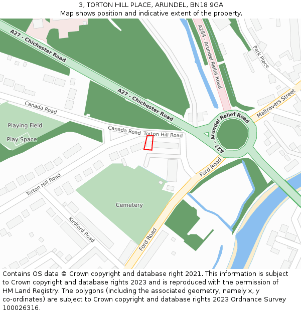 3, TORTON HILL PLACE, ARUNDEL, BN18 9GA: Location map and indicative extent of plot