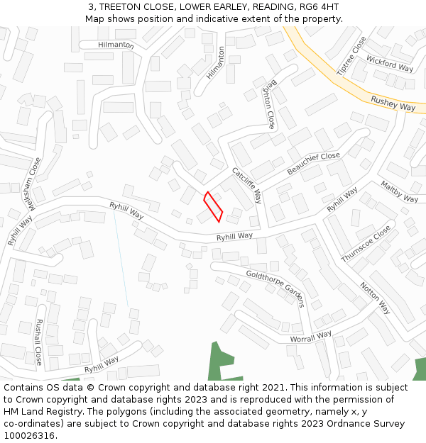 3, TREETON CLOSE, LOWER EARLEY, READING, RG6 4HT: Location map and indicative extent of plot