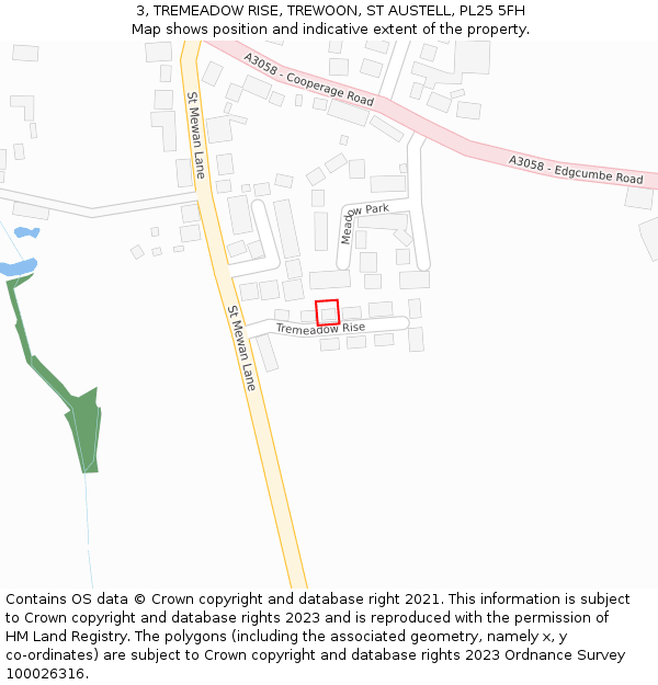 3, TREMEADOW RISE, TREWOON, ST AUSTELL, PL25 5FH: Location map and indicative extent of plot