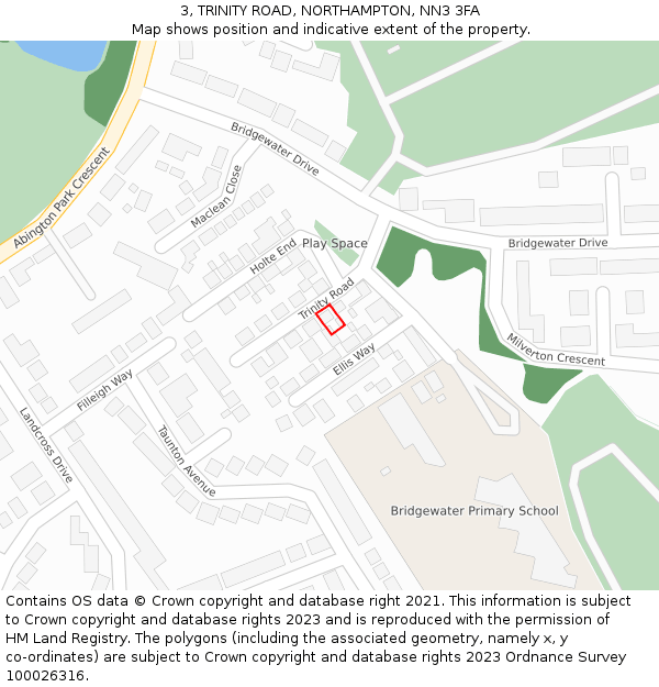 3, TRINITY ROAD, NORTHAMPTON, NN3 3FA: Location map and indicative extent of plot