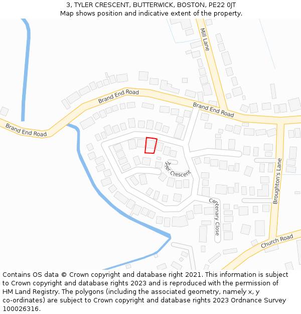 3, TYLER CRESCENT, BUTTERWICK, BOSTON, PE22 0JT: Location map and indicative extent of plot