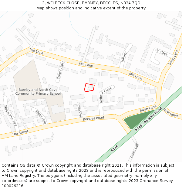 3, WELBECK CLOSE, BARNBY, BECCLES, NR34 7QD: Location map and indicative extent of plot