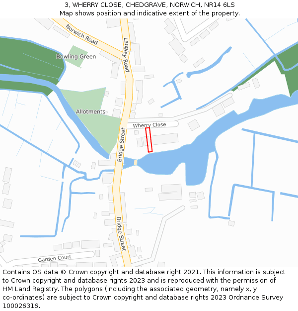 3, WHERRY CLOSE, CHEDGRAVE, NORWICH, NR14 6LS: Location map and indicative extent of plot