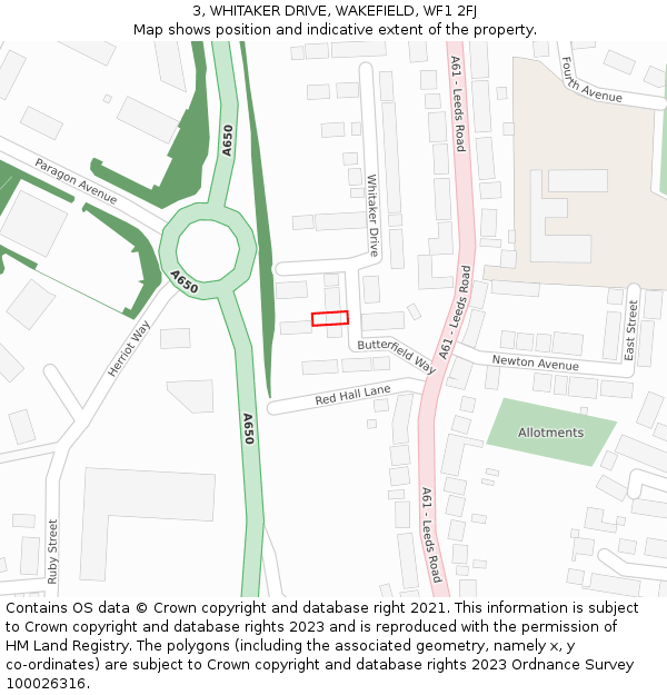 3, WHITAKER DRIVE, WAKEFIELD, WF1 2FJ: Location map and indicative extent of plot