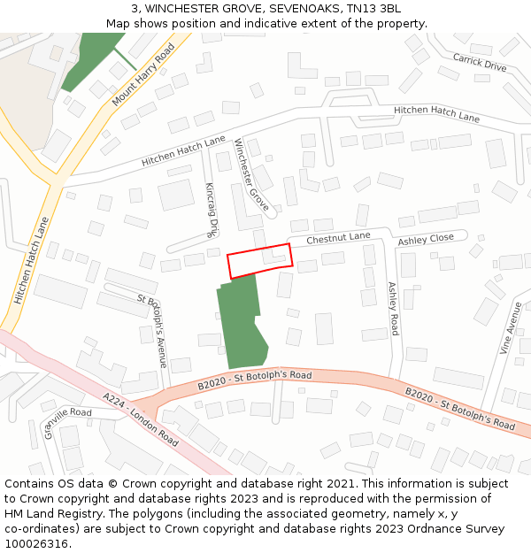 3, WINCHESTER GROVE, SEVENOAKS, TN13 3BL: Location map and indicative extent of plot