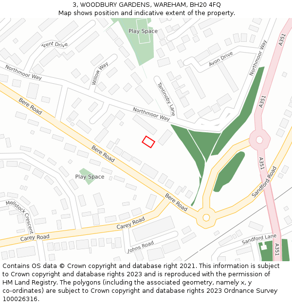 3, WOODBURY GARDENS, WAREHAM, BH20 4FQ: Location map and indicative extent of plot