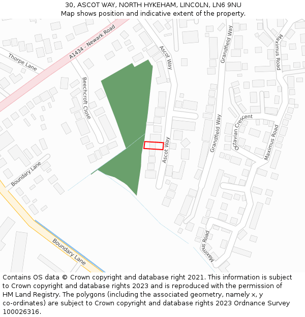 30, ASCOT WAY, NORTH HYKEHAM, LINCOLN, LN6 9NU: Location map and indicative extent of plot