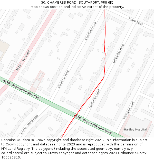 30, CHAMBRES ROAD, SOUTHPORT, PR8 6JQ: Location map and indicative extent of plot