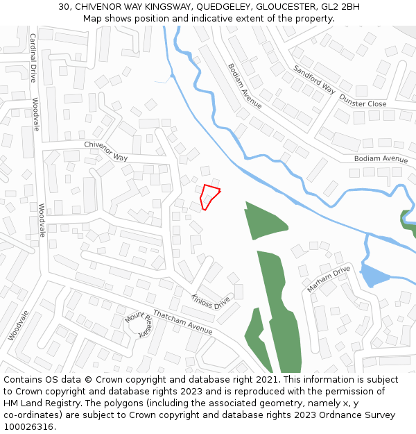 30, CHIVENOR WAY KINGSWAY, QUEDGELEY, GLOUCESTER, GL2 2BH: Location map and indicative extent of plot